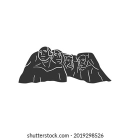 Mount Rushmore Icon Silhouette Illustration. National Mountain Vector Graphic Pictogram Symbol Clip Art. Doodle Sketch Black Sign.