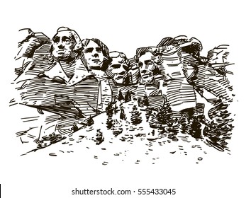 Mount Rushmore ink sketch