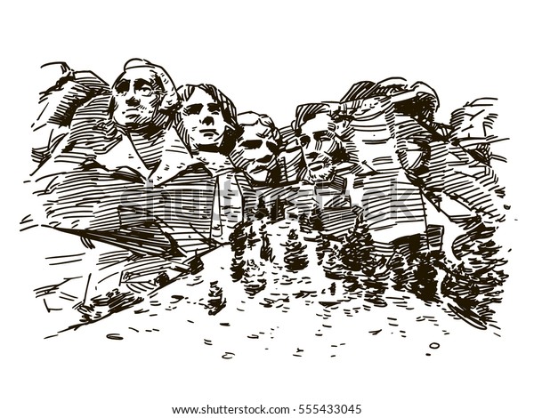 Mount Rushmore Ink Sketch Stock Vector (Royalty Free) 555433045