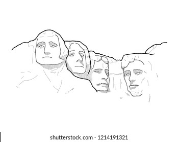 Mount Rushmore, Keystone, South Dakota, United States: Landmark Vector Illustration Hand Drawn Cartoon Art