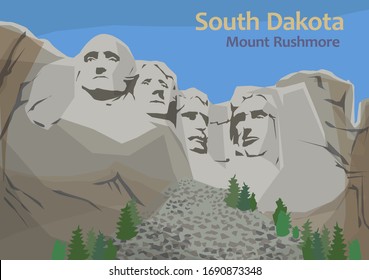 Mount Rushmore National Memorial, sculpture carved into the granite face of Mount Rushmore in the Black Hills in Keystone, South Dakota, United States, vector illustration