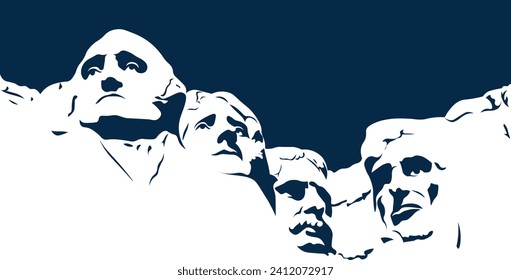 Mount Rushmore silhouette in blue color. Vector illustration background, banner, and poster of American presidents. Abraham Lincoln, George Washington, Thomas Jefferson, Theodore Roosevelt