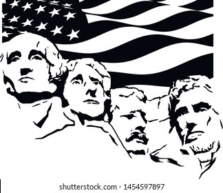 Mount Rushmore silhouette Independence Day Flag Vector EPS