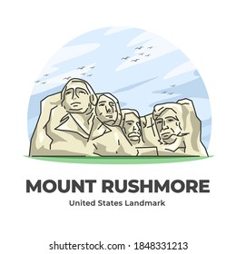 Mount Rushmore United States Landmark flat minimalist cartoon illustration