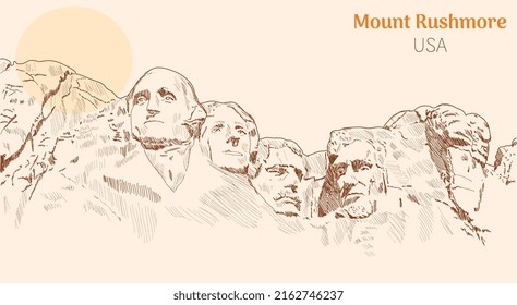 Ilustración del vector de dibujo manual de Mount Rushmore 