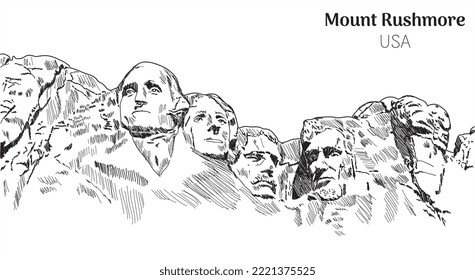 Ilustración del vector de dibujo manual de Mount Rushmore	