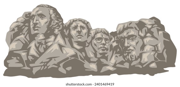 Mount rushmore vintage sticker monochrome with giant bas-relief of four presidents of United States of America vector illustration