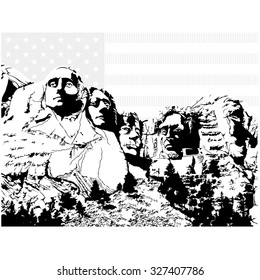 mount rushmore whit american flag one color