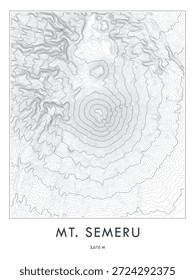 Impressão do mapa topográfico de Mount Semeru. Linhas de contorno minimalistas arte.