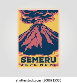 mount semeru volcano eruption vintage vector poster illustration design