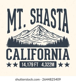 Mount Shasta, California - Adventure t-shirt design for tourism