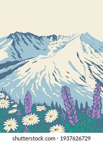 The Mount St Helens National Volcanic Monument Within Gifford Pinchot National Forest in Washington State WPA Poster Art