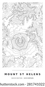 Mount St Helens topographic contour map, black lines on white, editable vector