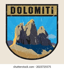 Monte Three Peaks (Tre Cime di Lavaredo) - picos en los Dolomitas del noreste de Italia. Signo de aventura de montaña, ilustración vectorial