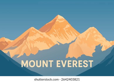 Mount Everest’s towering snowy peaks glow in the soft light of the morning, casting a serene and majestic presence over the Himalayan landscape