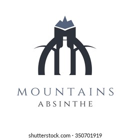mountain absinthe concept with bottle in letter a