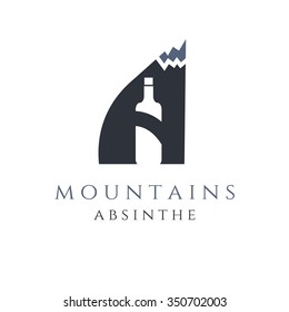 mountain absinthe concept with bottle in letter a