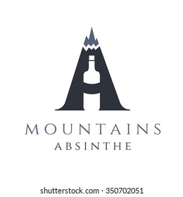 mountain absinthe concept with bottle in letter a