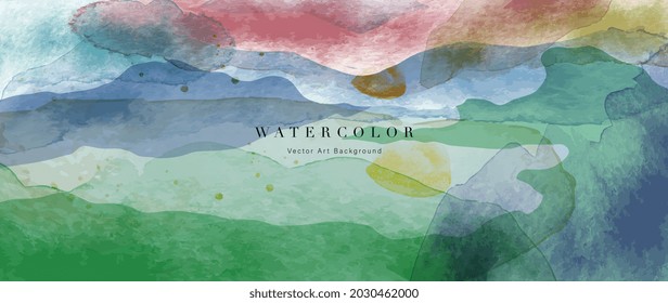 Mountain abstract art watercolor painting background vector. Landscape wallpaper, Wall art  for home decoration. 