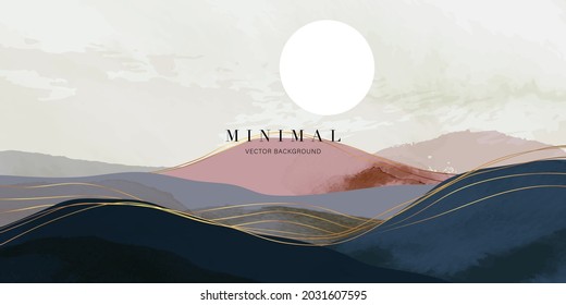 Mountain abstract art watercolor painting background vector. Landscape wallpaper, Wall art  for home decoration. 