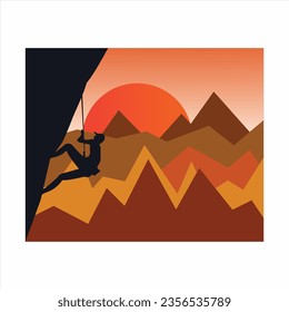 Mountain abstract background with rock climber icon.