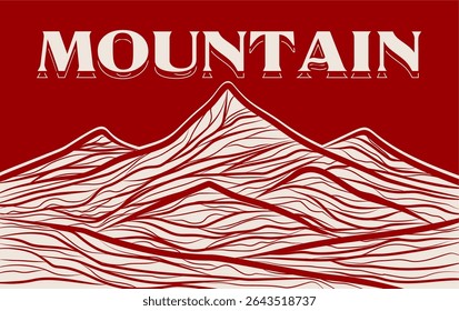 Mountain abstract background vector. Minimal landscape art with line brush 