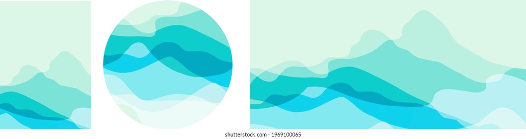 Mountain, Abstract, Landscape. 
Color mountains set, translucent waves, abstract glass shapes, modern background, vector design Illustration for your project  illustration
