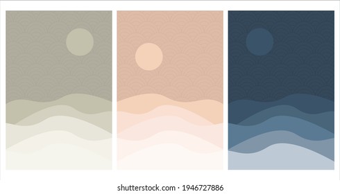 Mountain abstract vector with palette color. three choice color style. with pattern geometric in background 