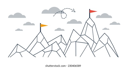 Mountain of achievement, big success, growth comparison, upgrade vector illustration