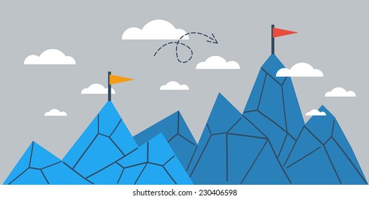 Mountain of achievement, big success, growth comparison, upgrade vector illustration