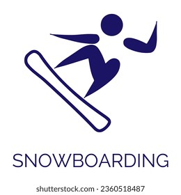 Mountain active entertainment. Snowboarding, skiing, snowmobiling, tubing. Line with editable stroke. Winter games and sport