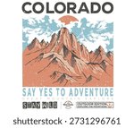 Mountain adventure artwork for apparel, sticker, batch, background, poster and others. Say yes to adventure design. Colorado mountain artwork.
