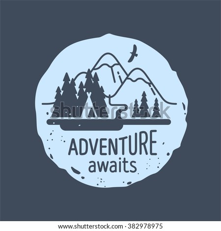 Mountain. Adventure awaits. Element for greeting cards, websites, posters and t-shirts printing. Vector illustration.