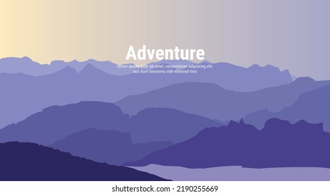 Diseño web de fondo de la aventura de montaña, afiche, cartel, banner de diseño del paisaje ambiental,