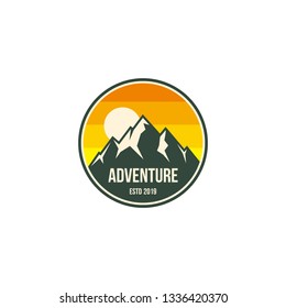 mountain adventure badge, label, emblem or logo design vector template. outdoor activities icon. hiking/climbing icon. 