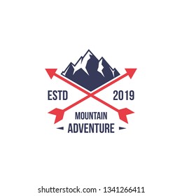 mountain adventure badge, label, emblem or logo design vector template. outdoor activities icon. hiking/climbing icon