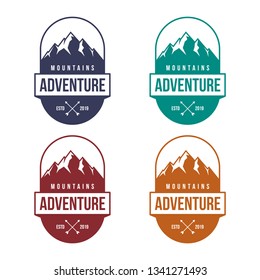 mountain adventure badge, label, emblem or logo design vector template. outdoor activities icon. hiking/climbing icon