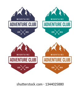 mountain adventure badge, label, emblem or logo design vector template. outdoor activities icon. hiking/climbing icon