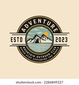 Mountain Adventure Badge Logo Design. Adventure Retro Vintage isolated Badge