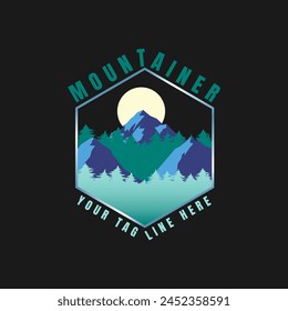 Mountain adventure badge logo vector graphic of illustration
