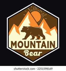 Mountain Adventure Bear Emblem Patch Logo Poster Label Vector Illustration Retro Vintage Badge Sticker And T-shirt Design