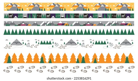 Mountain adventure border illustration with hiking gear design