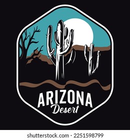 Mountain Adventure Cactus Tree Emblem Patch Logo Poster Label Vector Illustration Retro Vintage Badge Sticker And T-shirt Design