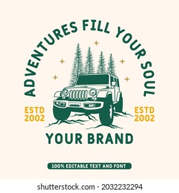 mountain adventure car illustration vintage style