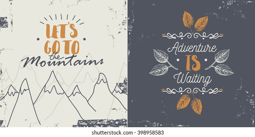 Mountain Adventure cards. Vector illustrations.