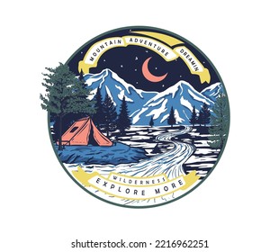 Mountain adventure dreaming vector t shirt design . Explore more print for apparel. Exploring outside artwork graphic.