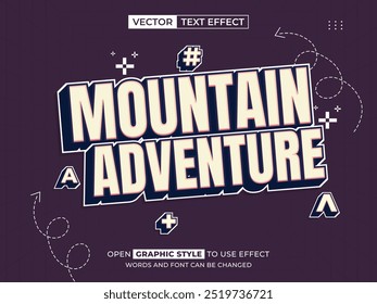 montanha aventura texto editável, efeito de fonte, texto 3d para título
