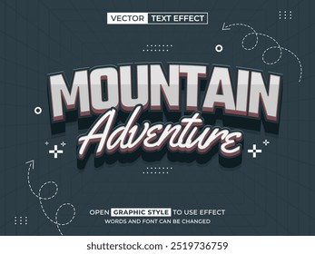 mountain adventure editable text, font effect, 3d text for title