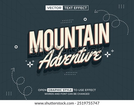 mountain adventure editable text, font effect, 3d text for title