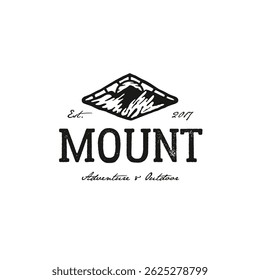 Mountain Adventure Emblem Logo – Sunlit Peaks and Landscape Silhouette in Vintage Outdoor Style